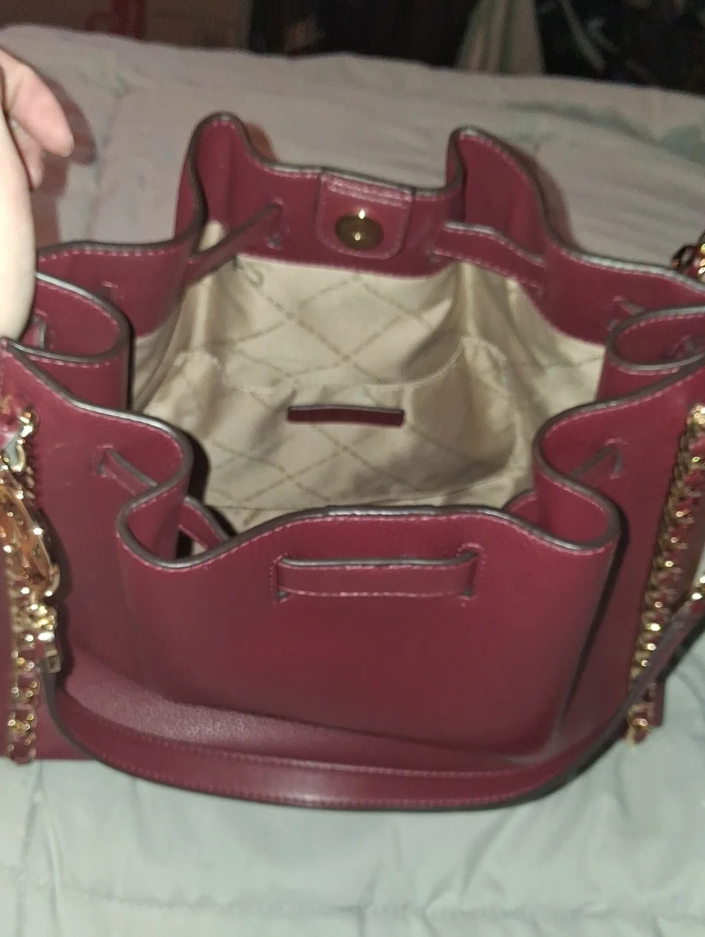 Michael Kors Burgundy Leather Shoulder Bag with Gold Chain Accents
